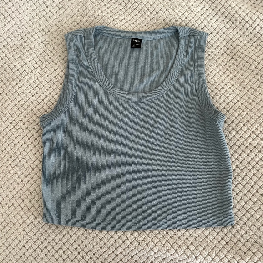 baby blue cropped tank top